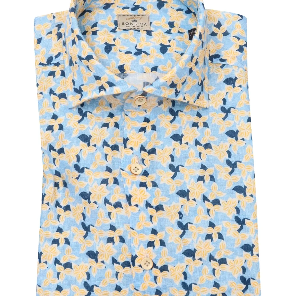 Льняная рубашка с цветочным принтом