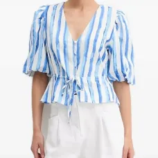 Полосатый топ с объемными рукавами