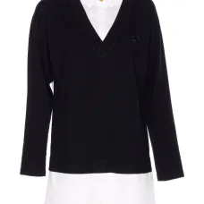 Платье мини с V-образным вырезом и вышитым логотипом Платье мини с V-образным вырезом и вышитым логотипом