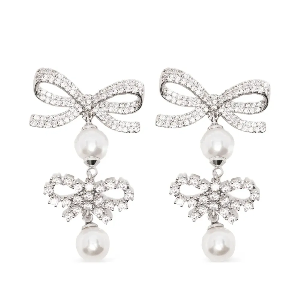 Серьги с двойным бантом и жемчужной подвеской