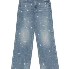 Прямые джинсы с цветочными аппликациями