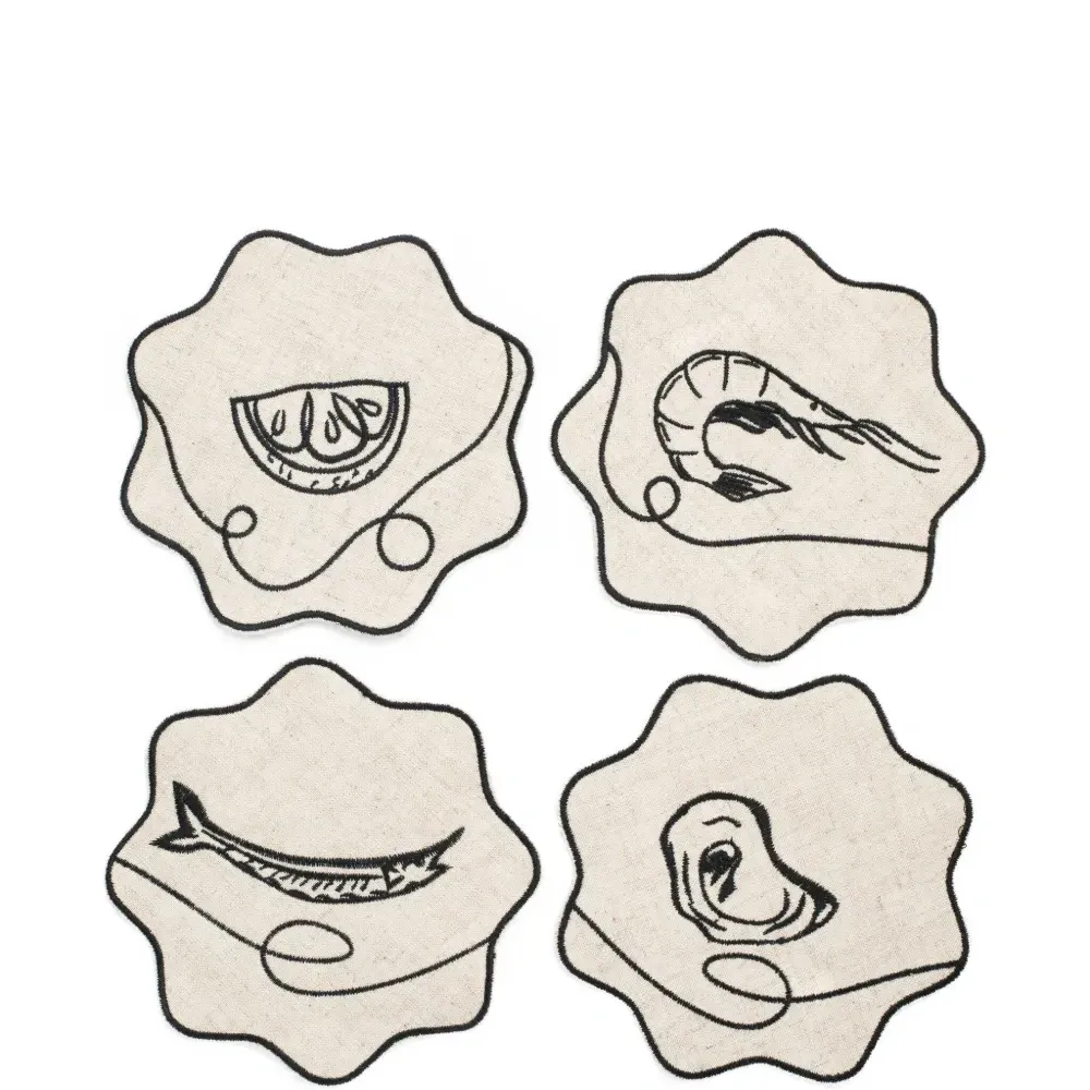 Набор Line Drawing из четырех льняных подставок Набор Line Drawing из четырех льняных подставок