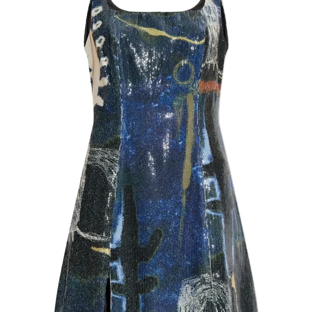 Платье мини с абстрактным принтом и пайетками