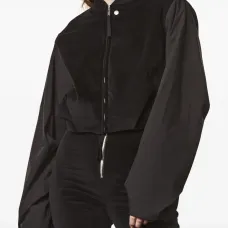 Укороченная бархатная куртка на молнии