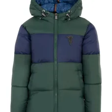 Пуховик в стиле колор-блок с капюшоном Пуховик в стиле колор-блок с капюшоном