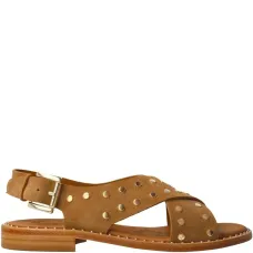 Босоножки без каблука Calce с перекрёстными ремешками и заклёпками Босоножки без каблука Calce с перекрёстными ремешками и заклёпками