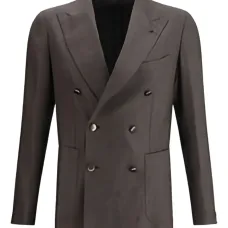 Двубортный пиджак с накладными карманами