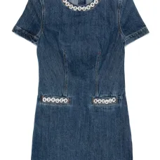 Джинсовое платье мини с декорированным карманом