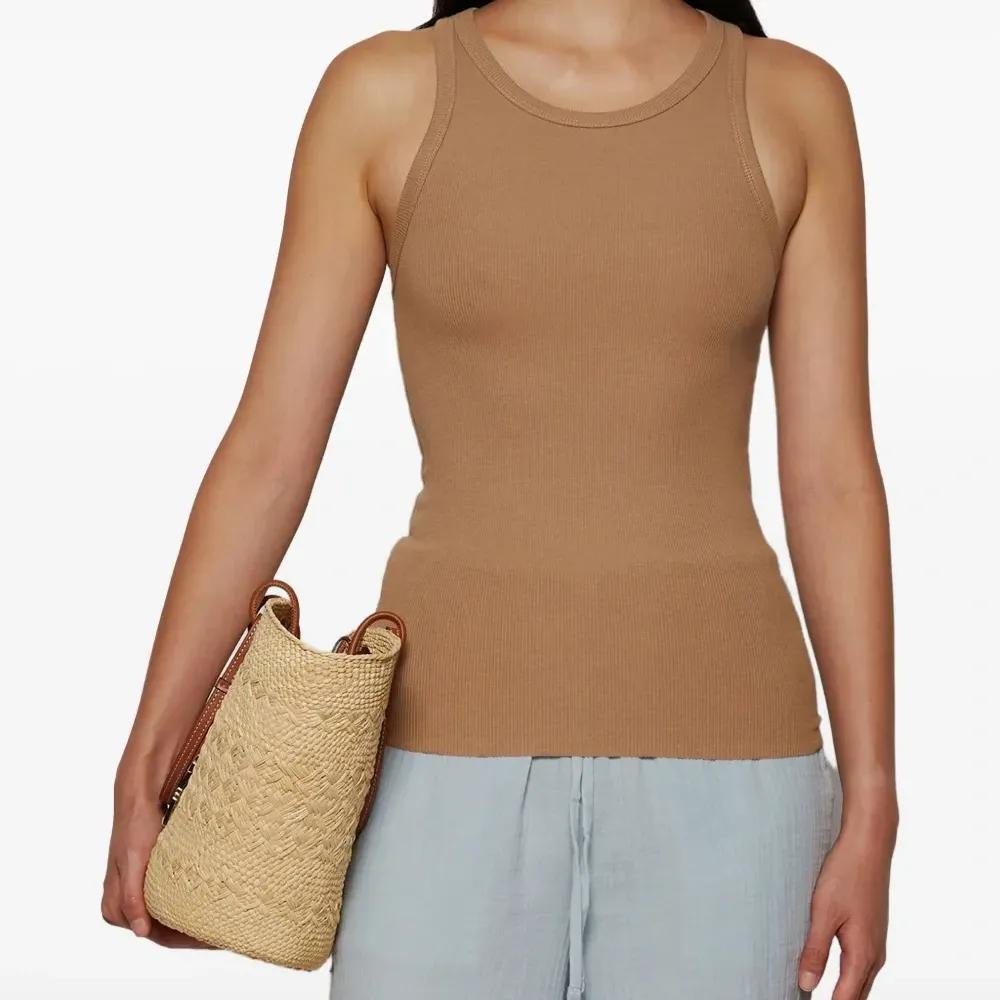 Майка с высоким воротом в рубчик