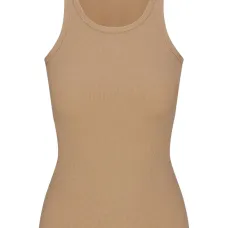 Майка с высоким воротом в рубчик