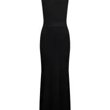 Платье макси в рубчик с высоким воротником