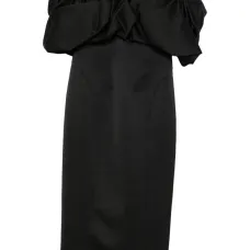 Платье миди с открытыми плечами и оборками Платье миди с открытыми плечами и оборками