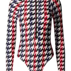 Купальник в ломаную клетку с воротником на молнии