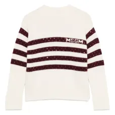 Свитер с полосатыми деталями, украшенный пайетками