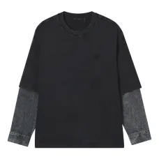 Многослойная футболка с джинсовыми рукавами