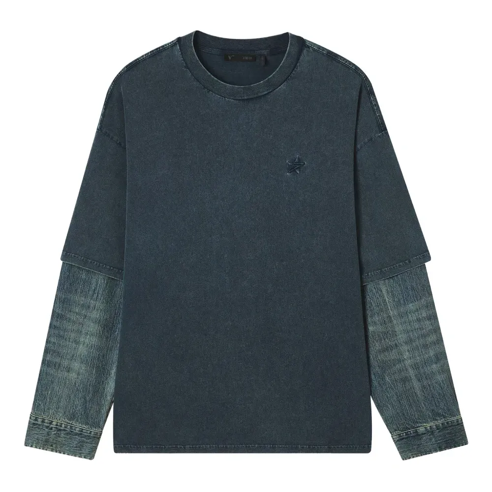 Футболка с джинсовыми рукавами