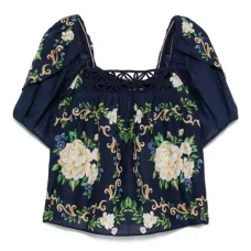 Блузка с объемными рукавами и цветочным принтом