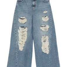 Джинсы с эффектом потертости и бахромой Джинсы с эффектом потертости и бахромой