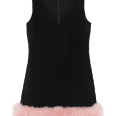 Платье без рукавов с меховой отделкой