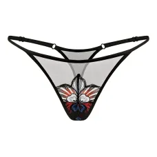 Сетчатые трусы-стринги с вышивкой