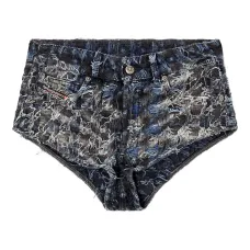 Джинсовые шорты в ломаную клетку с бахромой