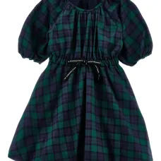 Клетчатое платье с объемными рукавами