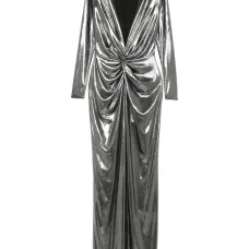 Платье макси с драпировкой и эффектом металлик