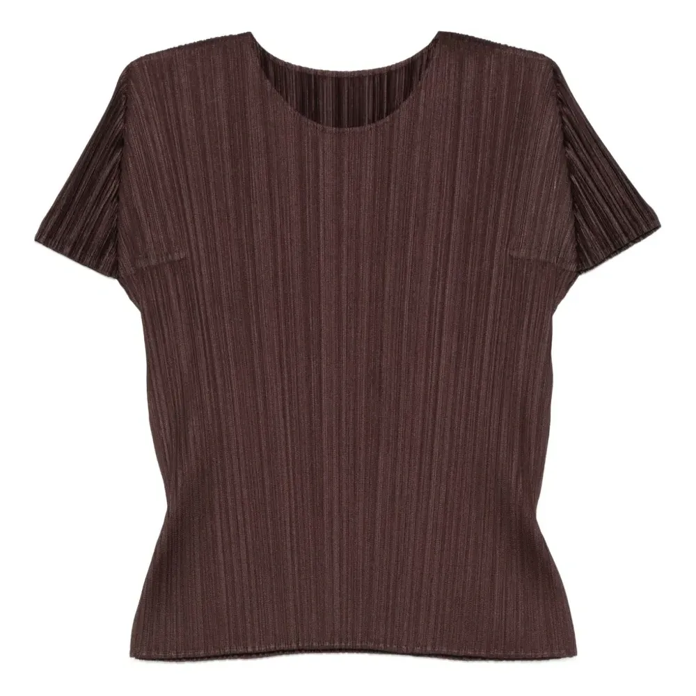 Плиссированный топ с круглым вырезом