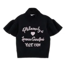 Ruffled-sleeve embroidered sweater