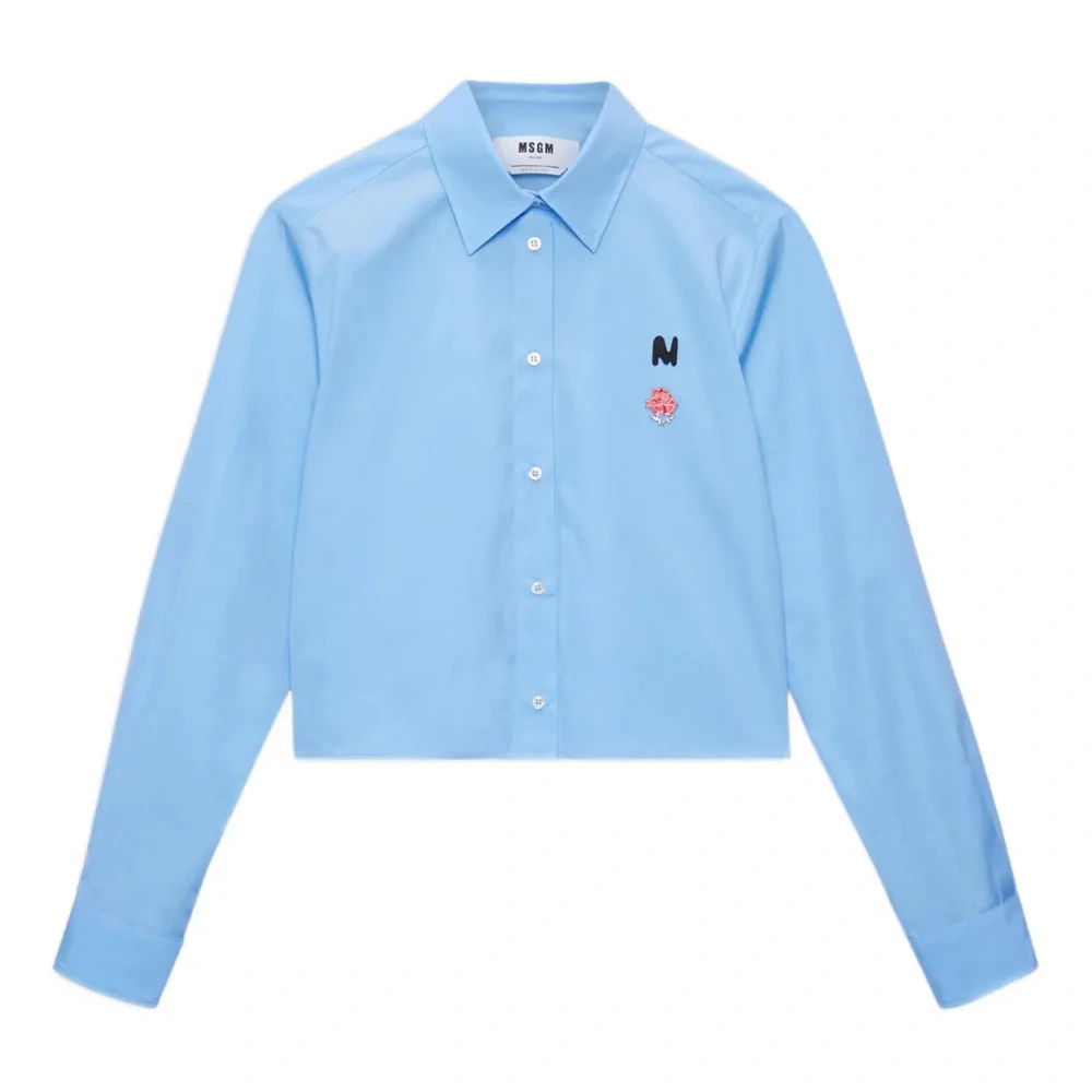 Укороченная рубашка с вышивкой в виде роз