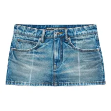 Джинсовая юбка с эффектом потертости и складками