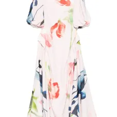 Платье миди с цветочным принтом и объемными рукавами