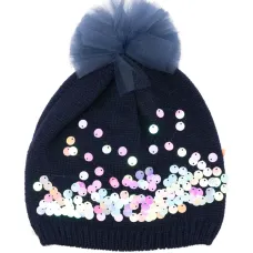 Шапка бини с пайетками и помпоном Шапка бини с пайетками и помпоном