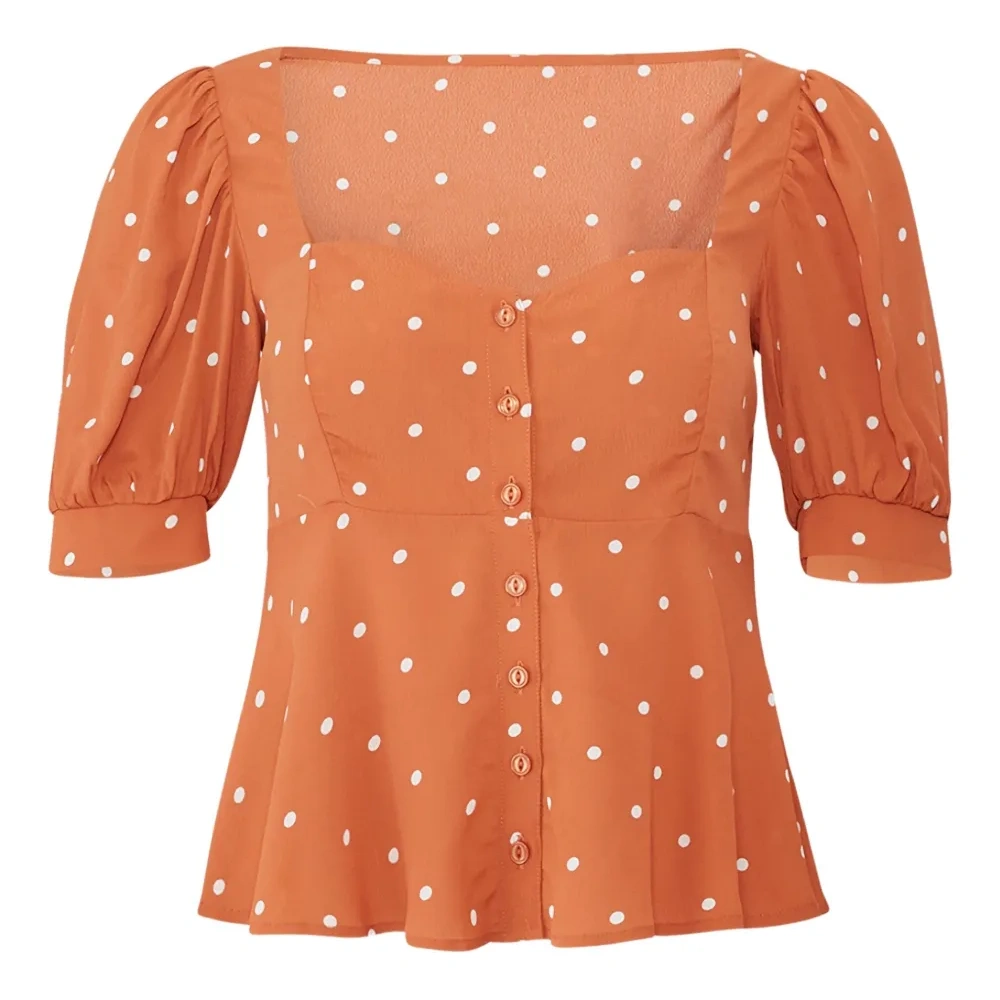 Блузка в горох с объемными рукавами