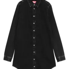 Джинсовое платье-рубашка мини с длинными рукавами Джинсовое платье-рубашка мини с длинными рукавами