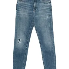 Джинсы с бахромой и эффектом потертости