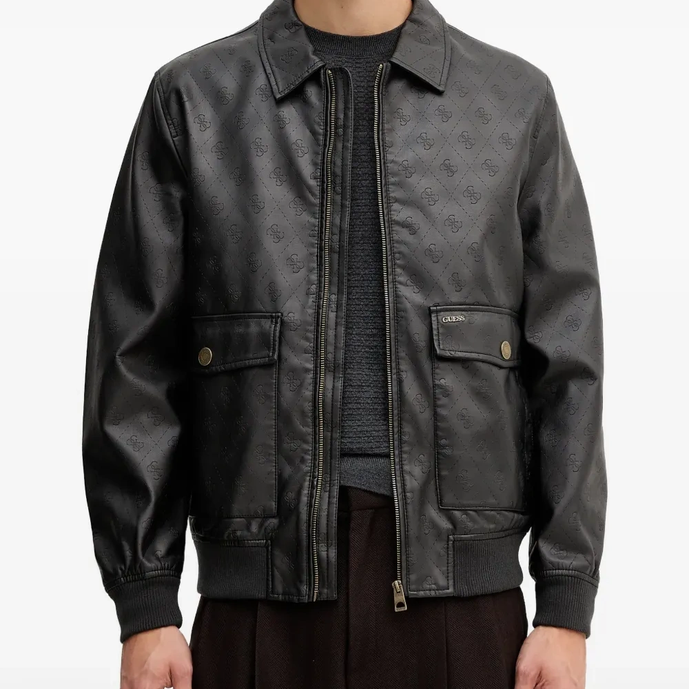 Бомбер из искусственной кожи с монограммой