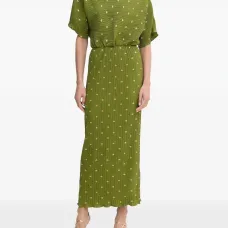 Плиссированное макси-платье в горошек