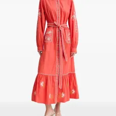 Вышитое миди-платье с поясом