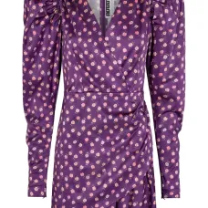 Платье мини с цветочным принтом и объемными рукавами