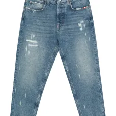 Джинсы с эффектом потертости и бахромой