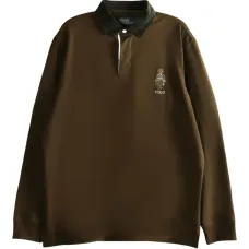 Bear-embroidered rugby polo shirt