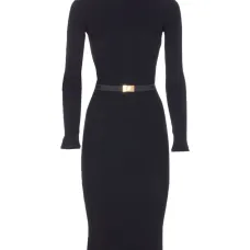 Платье миди в рубчик с высоким воротником