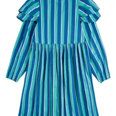 Платье в полоску с оборчатыми рукавами