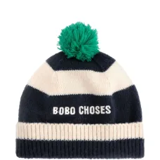 Полосатая шапка бини с помпоном