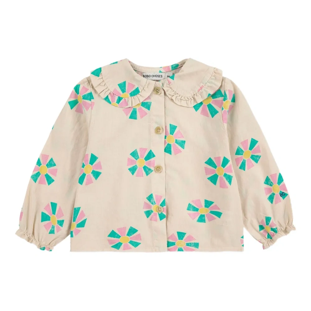 Футболка с цветочным принтом и оборчатым воротником Футболка с цветочным принтом и оборчатым воротником