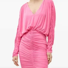 Платье мини с V-образным вырезом и сборками Платье мини с V-образным вырезом и сборками