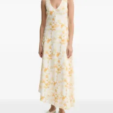 Платье макси с V-образным вырезом и цветочным принтом