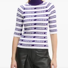 Вязаное изделие в полоску с воротником-гольф Вязаное изделие в полоску с воротником-гольф