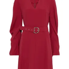 Платье мини с поясом и V-образным вырезом